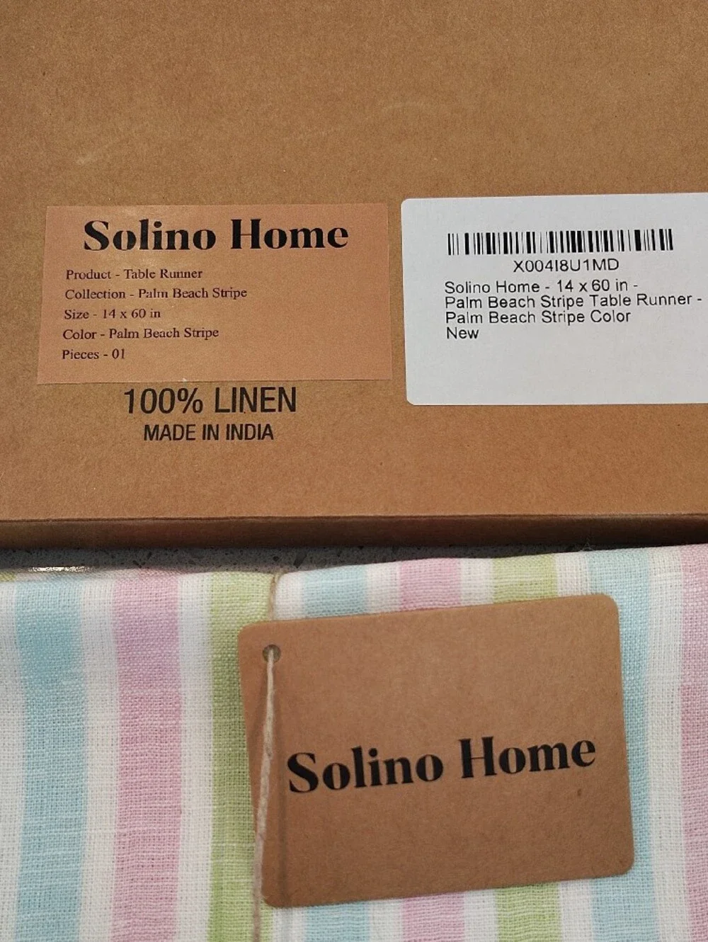 Pastel Stripe 100% linen Table Runner 14 X 60 in